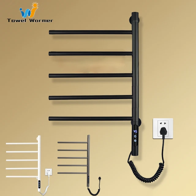 ห้องน้ํา ระบบควบคุมแบบสัมผัสอัจฉริยะ ราวแขวนผ้าเช็ดตัวไฟฟ้าแบบอุ่น สแตนเลส ชั้นวางผ้าเช็ดตัวไฟฟ้าแบบหมุนได้ สีดํา/ขาว ผ้าเช็ดตัวอุ่น 1