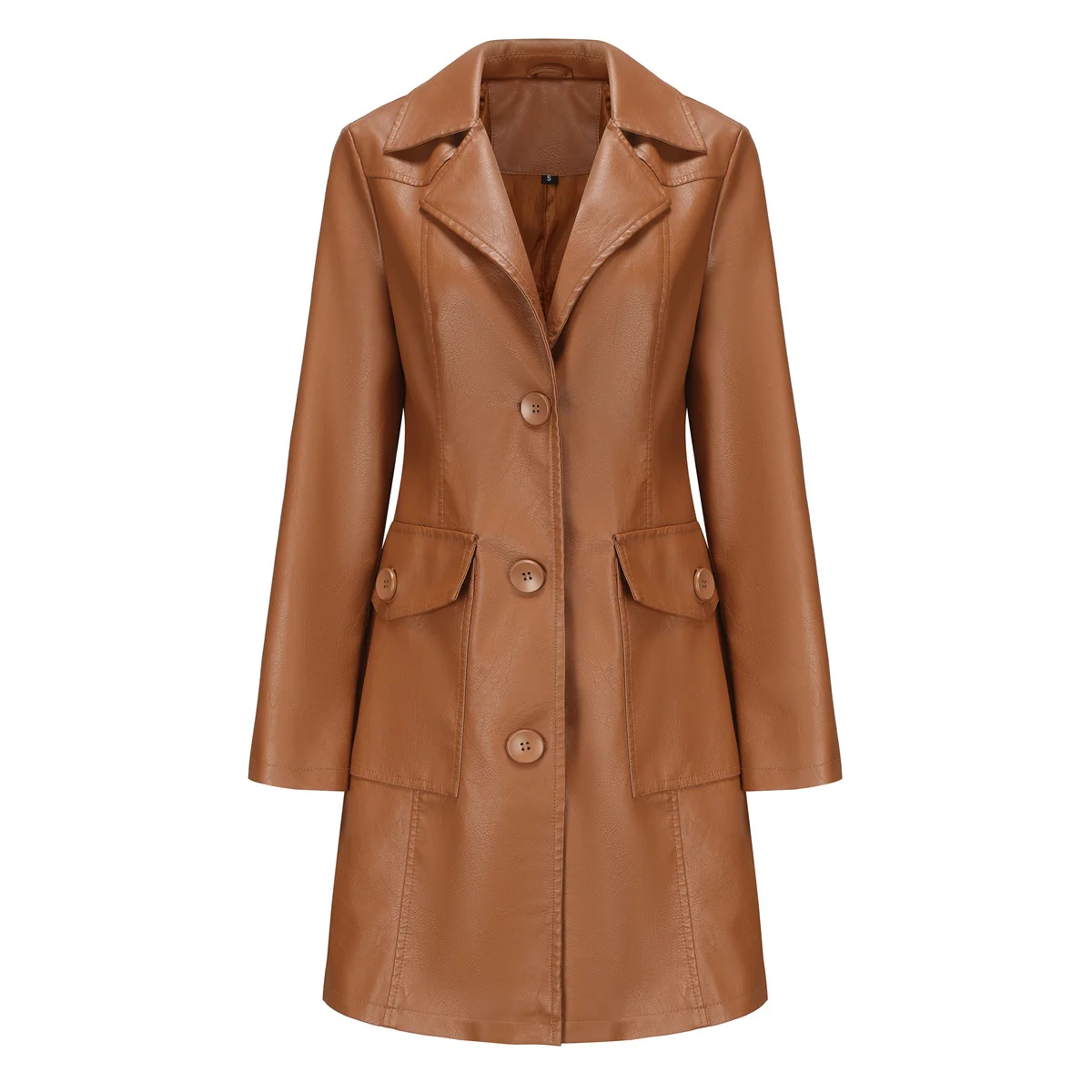 New In Autumn Winter Fashion Black Long Leather Jacket Women