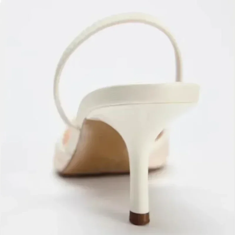 Mesh Embroidered Brand Sandals Women String Bead Thin Heels Mules Shoes Pointed Toe Slingback Slippers Women Zapatos De Mujer - Image 3