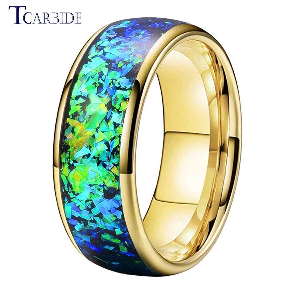 Very Beautiful Bright Opal Ring 8mm Men Women Tungsten Engagement Wedding Band Domed Polished Comfort Fit 3
