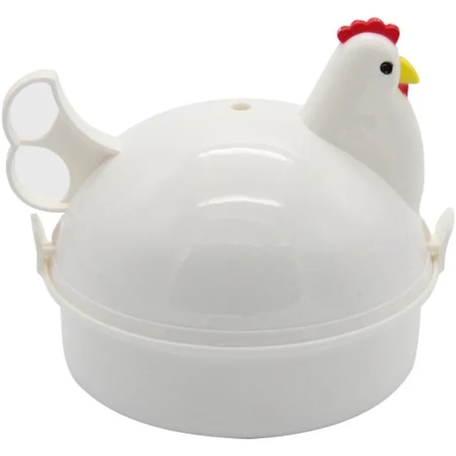 Cuiseur à œufs micro-ondes en forme de poulet, peut cuire 4 œufs, coque en plastique dur, matériau en alliage d'aluminium, peut cuire des œufs doux ou ferme. 1