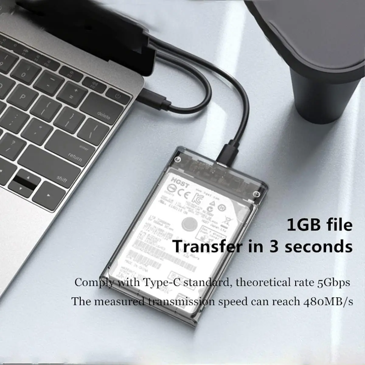 CŸ USB 3.1 SATA ǻ  ϵ ̺ ũ HDD Ŭ, 2.5 ġ 9.5mm ϵ ũ SSD ڽ, ִ 5TB 