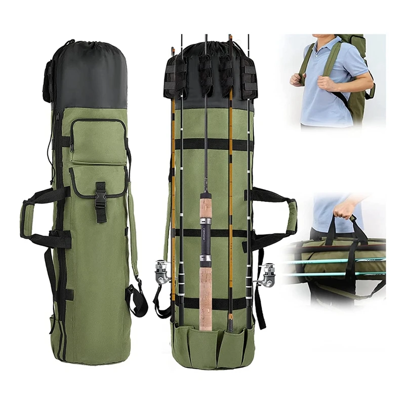 Portable Fishing Tote Bag Organizer Canvas Rod Holder,Fishing Pole Bag  Carrier With Rod Holders Double Shoulder Straps - AliExpress