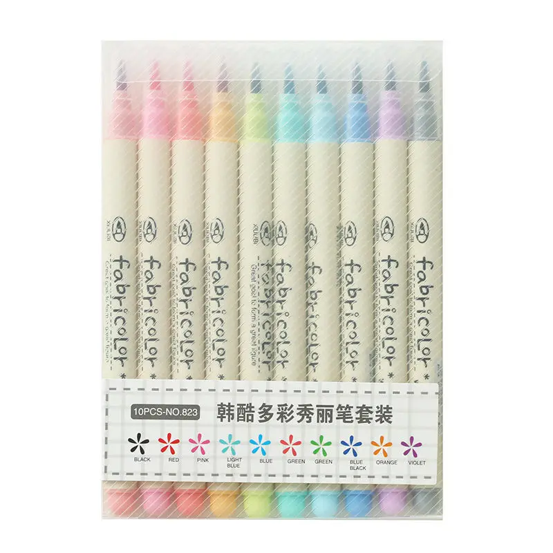 10Sets 10 Colors Brush Pen Set Fabricolor Marker Pen Soft Tip Colour Brushpen Calligraphy Finecolour Brush Felt Art Markers
