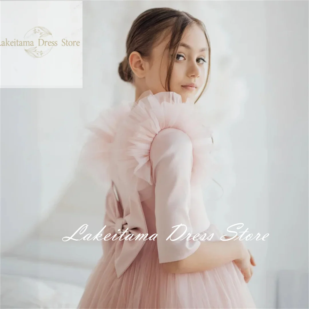 Flower Girl Dresses Tulle With Bow Half Sleeve For Wedding Birthday Party Banquet