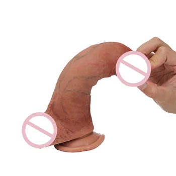 Real Skin Dildo Double Layer Penis Sexy Dick Suction Cup Sex Toy Woman Gspot Stimulator Soft Silicone Adult Cum Dilldo Realistic 5