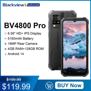 Blackview BV4800 Pro Rugged Smartphone 6.56'' 4GB+128GB 5180mAh Battery 16MP Rear Camera 4G Mobile Phone
