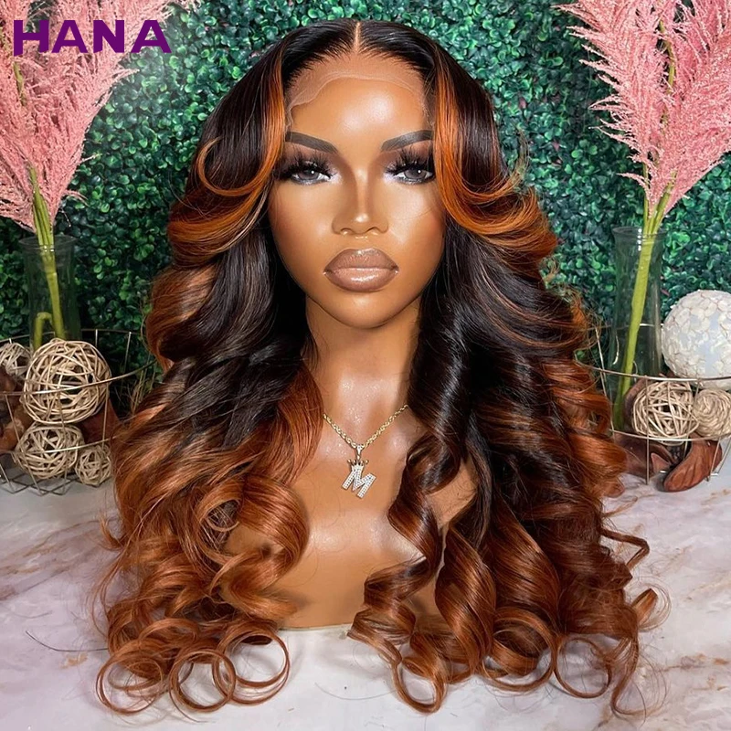 

Ombre Ginger Brown Colored 13x4 HD Lace Frontal Wig Body Wave Pre-Plucked 6x4 Wear To Go Lace Closure Human Hair Wigs For Women