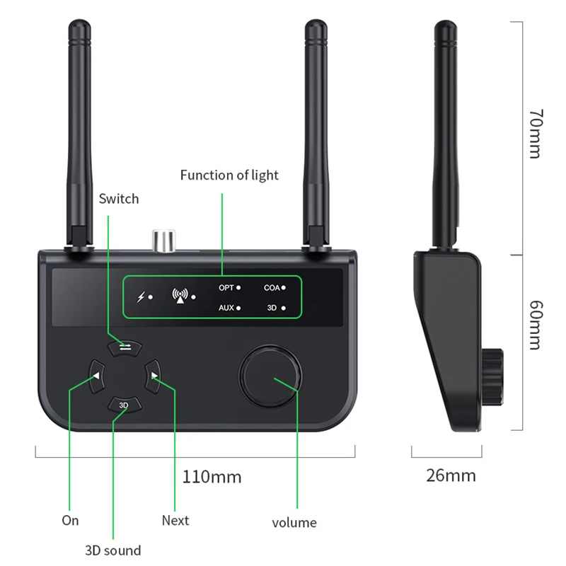 Bluetooth Audio Receiver 3D Stereo Bluetooth 5.3 Audio Receiver Optical/Coaxial/3.5mm AUX Analog Digital Signal Output Wirelss Adapter For Car Speaker