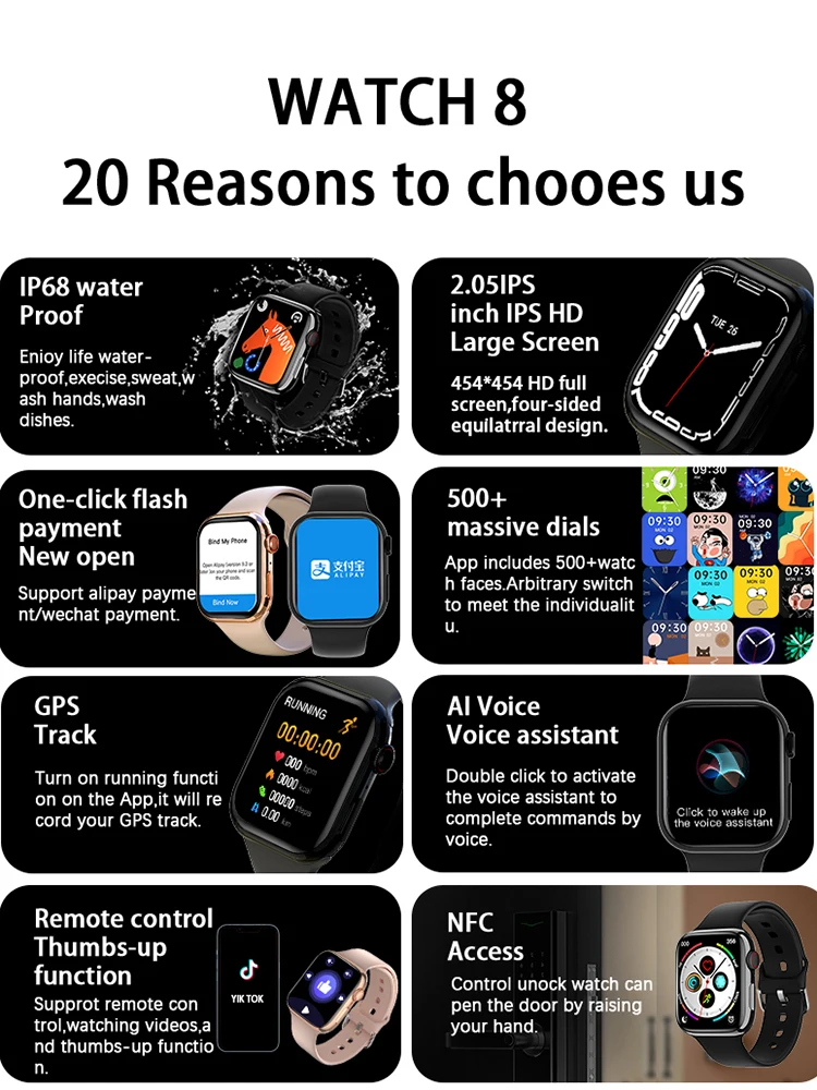 2023 Ʈ ġ  ø 8 2.0 ȭ  ȭ ɹڼ  Smartwatch ð IWO ð 8