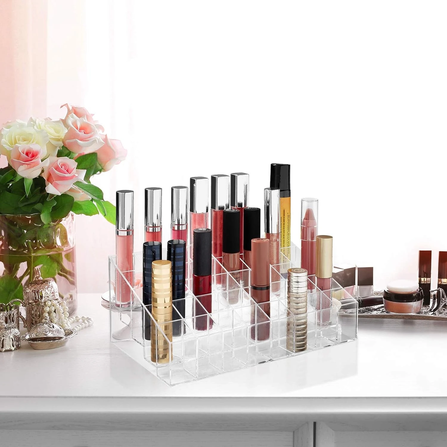1Pc 24 Grid  Makeup Organizer Storage Stand Cosmetic Jewelry Holder Case Lipstick Nail Polish Display Organizer Acrylic Box 4