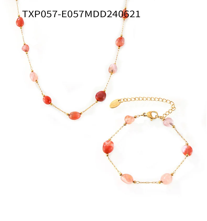 Trendy Wunderschöne Natur Steine Edelstahl Halskette Armband Set für Frauen Casual Kragen Kette Charme Weiblichen Schmuck – Detail 1