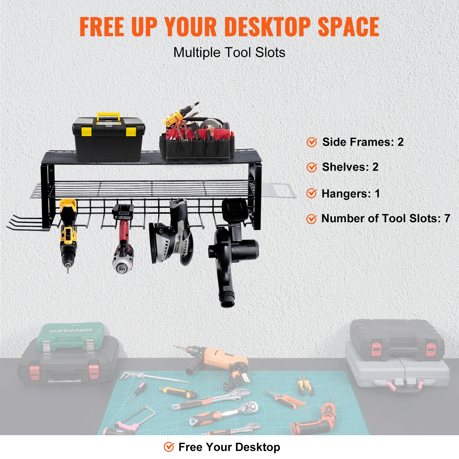 VEVOR 3 Layers Power Tool Organizer Wrench Wall Mount Holder Workshop Storage Rack Garage Metal Shelf for Screwdriver Tools 5