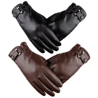 Men's Winter Leather Warm Gloves Men Fashion Waterproof Faux Driving Thin for Touch Screen Brown Guantes 1