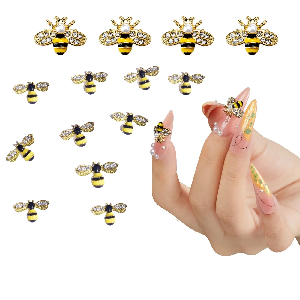 

10Pcs/Lot Vintage Rhinestone Nail Charms 3D Enamel Bee Spider Bear Metal Alloy Crystal Jewelry Manicure DIY Nail Art Decorations