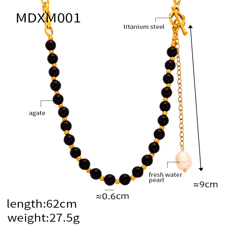 Frauen Edelstahl Halskette Süßwasser Perle Natursteine Schwein Nase Design lässig Kragen Kette Charme Schmuck – Detail 1