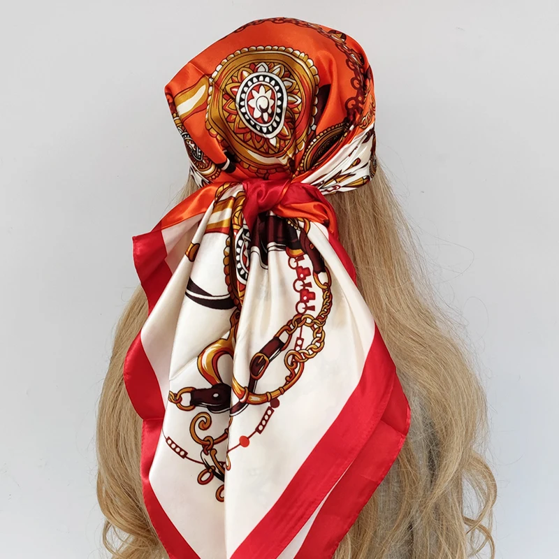 Silk Square Scarf for Women Small Neck Scarfs Fashion Print Foulard Hairband Satin Head Kerchief