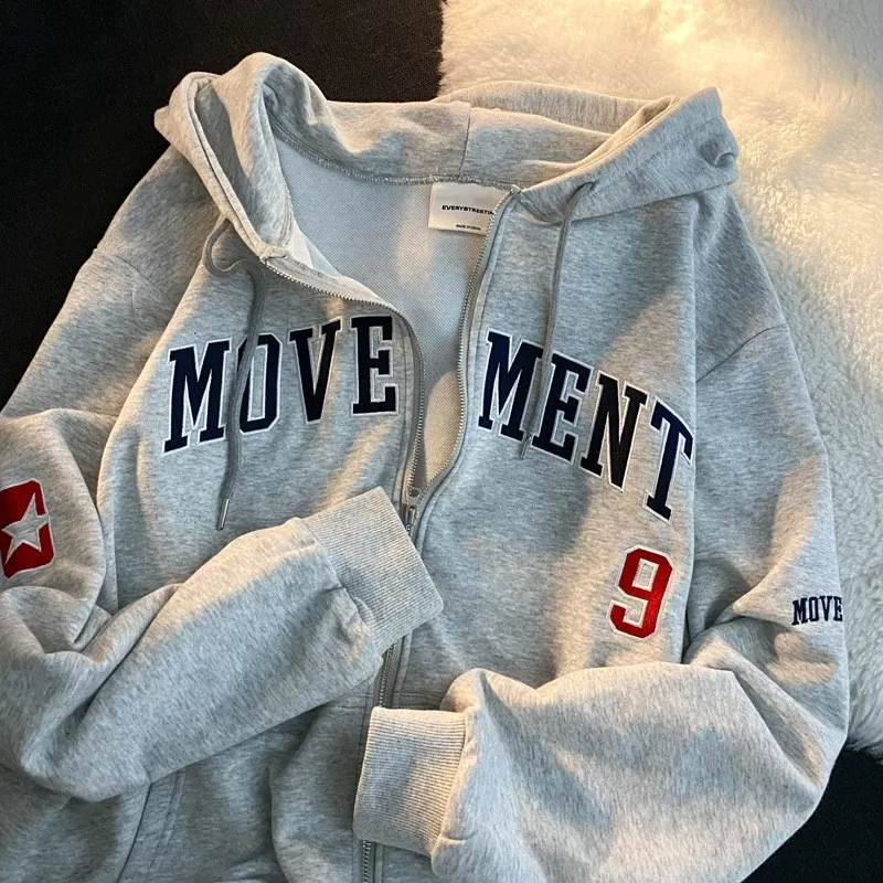 

Y2k Zip Up Hooded For Women Vintage Letter Print Casual Sweatshirt Long Sleeve Sport Harajuku Girls Oversize Aesthetic Hoodies