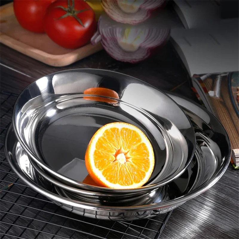 Good Quality 304 Stainless Steel Soup Fruits Dessert Plate Ableware Durable Dish Bowls Kitchen Accessories Bandeja Fish Dish