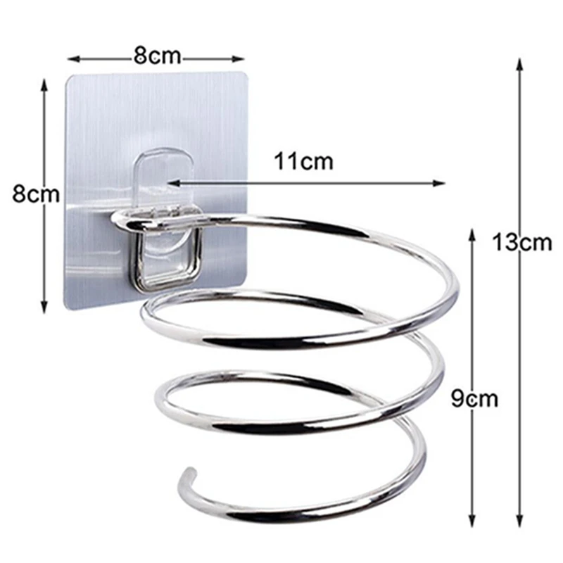 Hair Dryer Holder Blower Organizer Adhesive Wall Mounted Nail Free No Drilling Stainless Steel Spiral Stand Storage For Bathroom 6