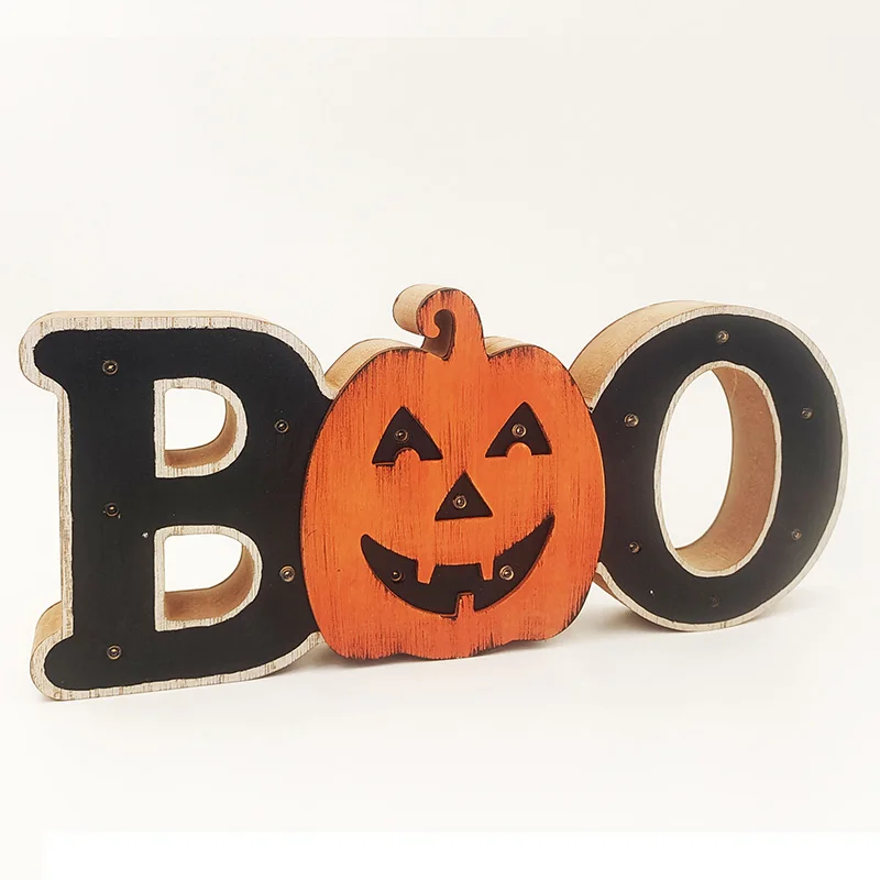 

Halloween Ornament Creative Pumpkin Letter Lighting Wooden Craft Halloween Party DIY Pumpkin Statue Props for Home Desktop Decor