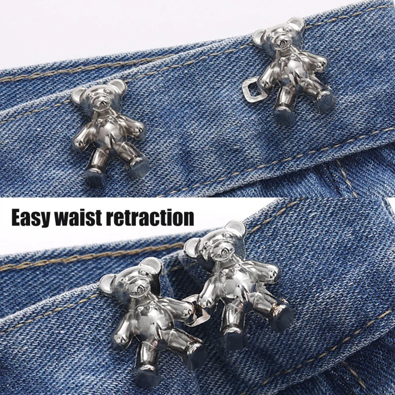 2Pcs Detachable Metal Bear Tighten Waist Button for Women Skirt Pant Jeans  Adjustable Waist Clip Metal Pins Clothing Accessories