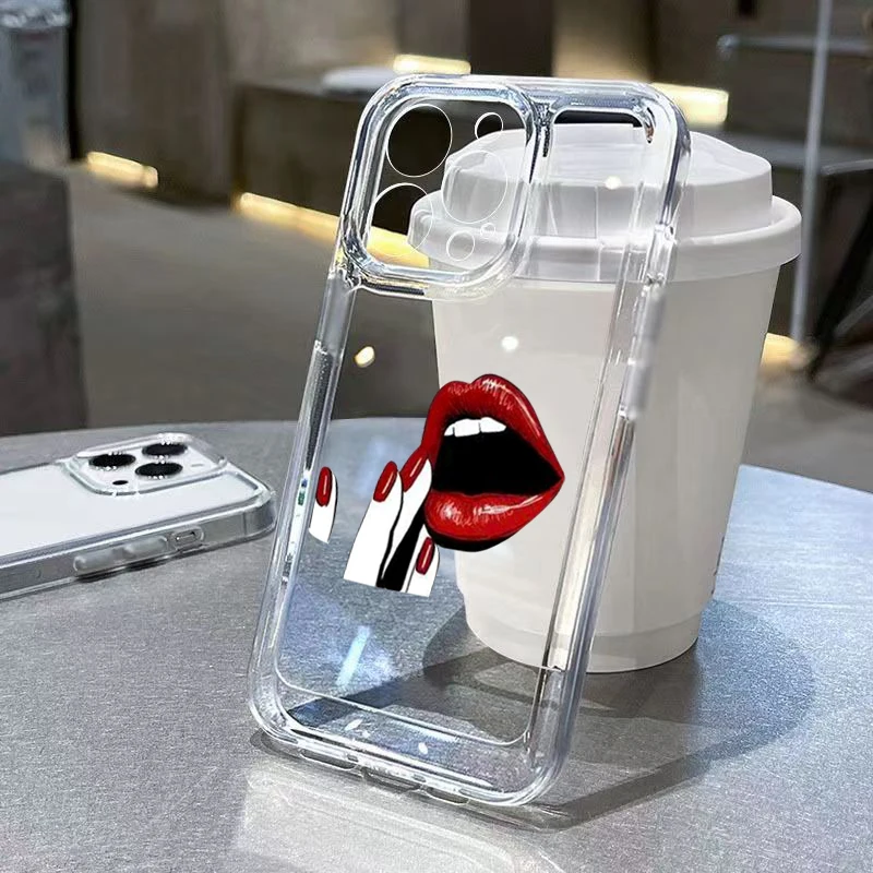 thumbnail image 1 of Funda para iPhone 16, funda suave y transparente para iPhone 11, 12, 13, 14, 15 Pro Max, XS, XR, 7, 8 Plus, SE 2020, funda con labios rojos sexys para chica, 1 of 5