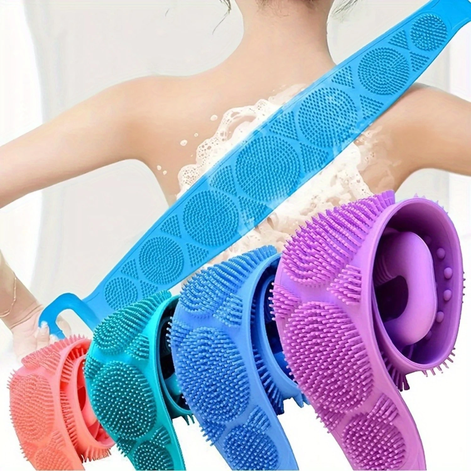 Silicone Body Scrubber Bath Brush, Exfoliating Shower Brush Bath Belt With Extra Long Strip And Handle For Easy Back Exfoliating
