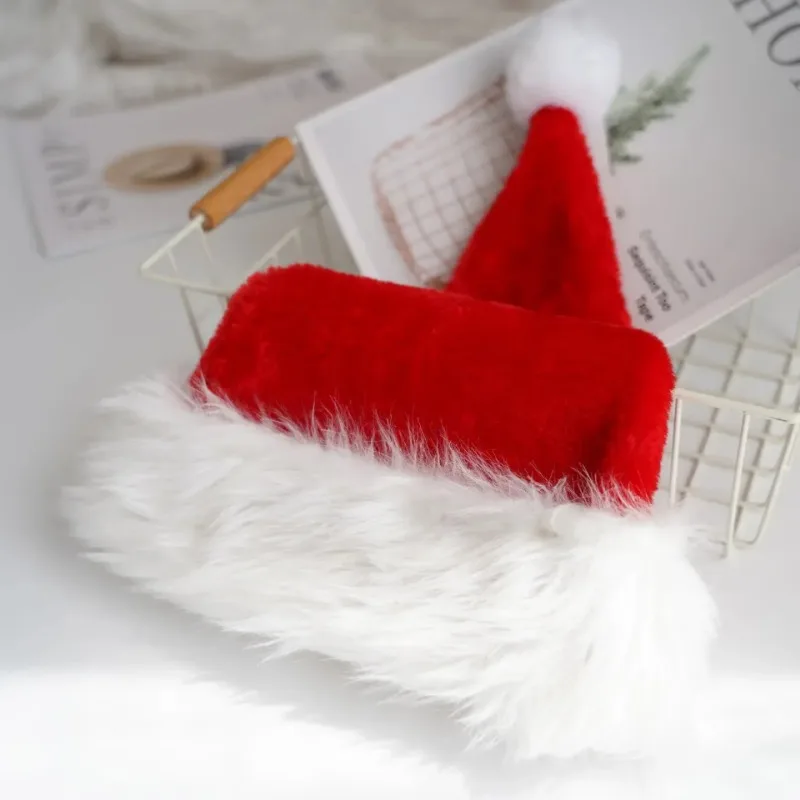 Christmas Beanie Hat Santa Hat Children Long Velvet Hat High Quality Christmas Xmas Soft Decor Gift Adult New Holiday Party Decorations Non-woven