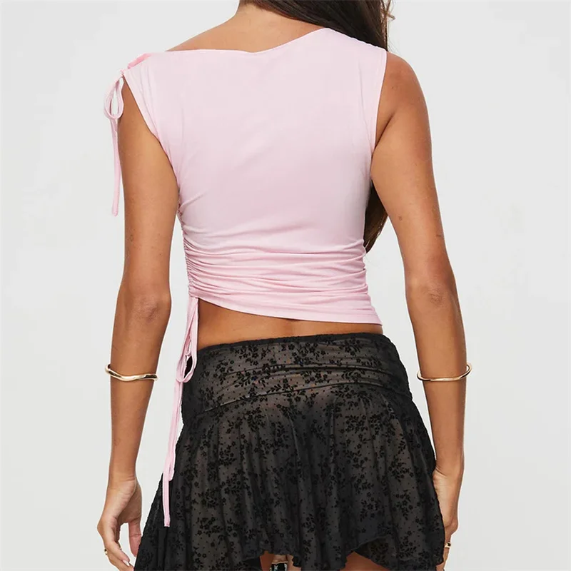 Pink Crop Top y2k Clothing Women Solid Color Sleeveless Ruched Tanks with 3D Flower 2000s Aesthetic Clothes Streetwear 10 Pink Crop Top y2k Clothing Women Solid Color Sleeveless Ruched Tanks with 3D Flower 2000s Aesthetic Clothes Streetwear