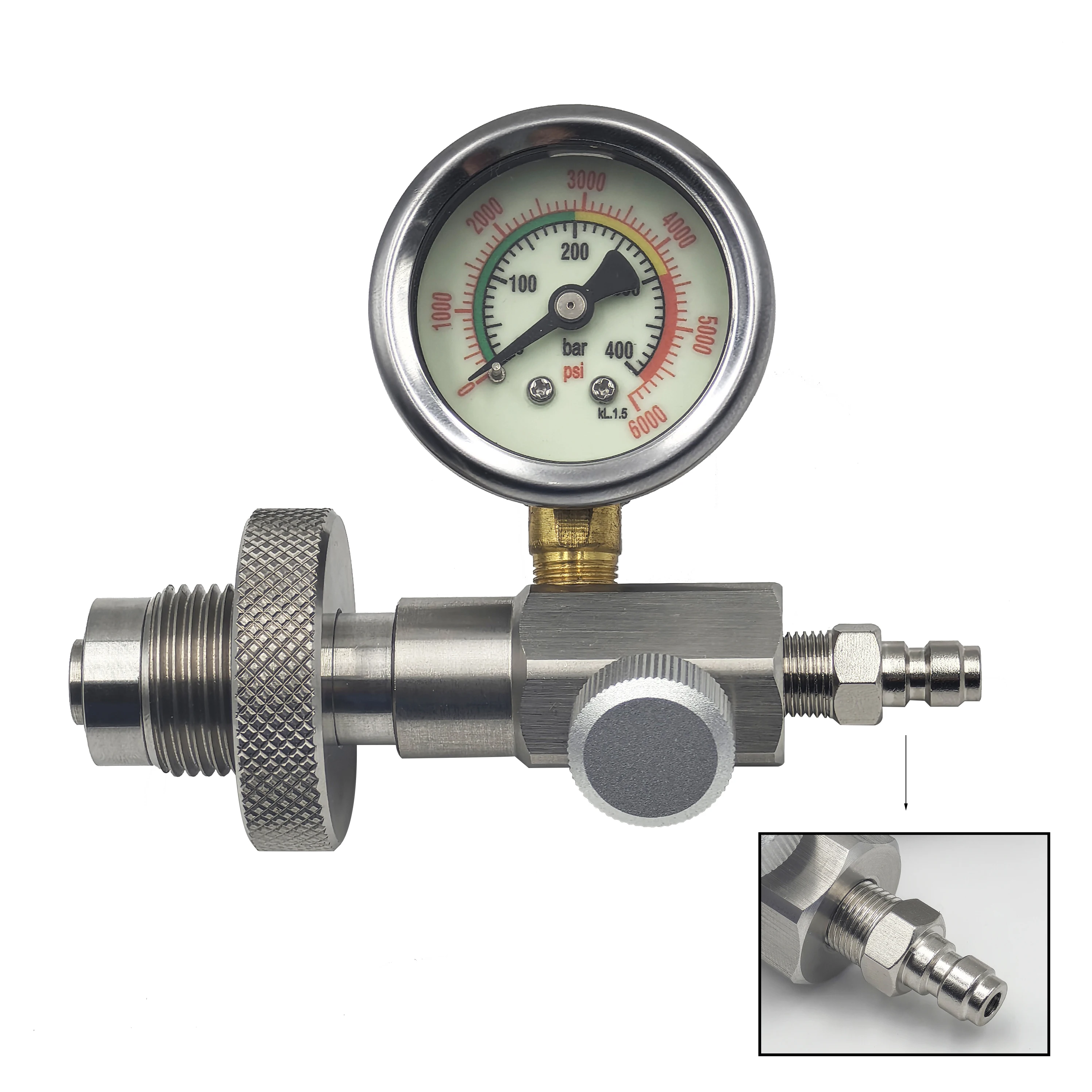 HPA 스쿠버 다이빙 충전 어댑터 호스가 있는 HP 주유소 6000psi/400bar 게이지 DIN 커넥터 큰 탱크에서 작은 병까지