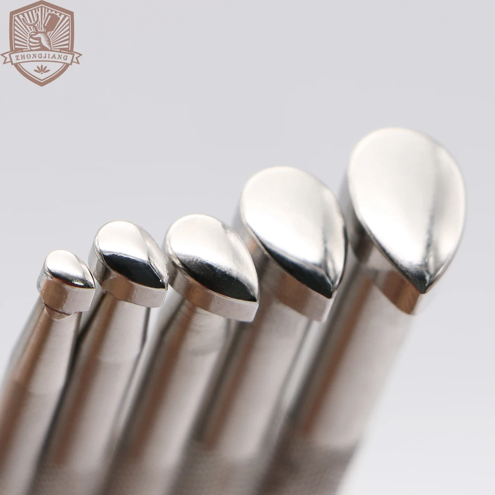 Leather Work Stamping Tool Smooth Pear Thumbprint Checkered P024 Carving Leather Craft Zhongjiang 304 Stainless streel Stamps