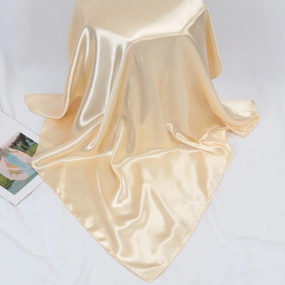 Hohe Qualität 90 cm * 90 cm Große Größe Headwraps Quadrat Schal Frauen Satin Plain Schals Büro Dame Haar halstuch – Detail 8