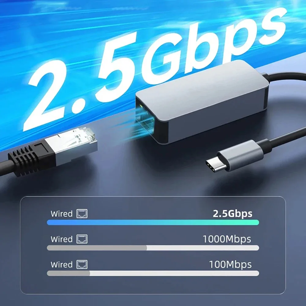 2.5G 2500M 네트워크 카드 어댑터 USB 3.0 유선 USB TypeC - Rj45 Lan 이더넷 어댑터 Lan 허브 (윈도우 8.1/10/11 PC/노트북용)