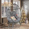 Oversize Wicker Egg Chair, Outdoor Indoor Egg Basket Lounge Chair w Large Cushion for Patio Backyard Garden Living Room (Grey) 1