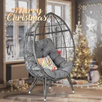 Oversize Wicker Egg Chair, Outdoor Indoor Egg Basket Lounge Chair w Large Cushion for Patio Backyard Garden Living Room (Grey) 1
