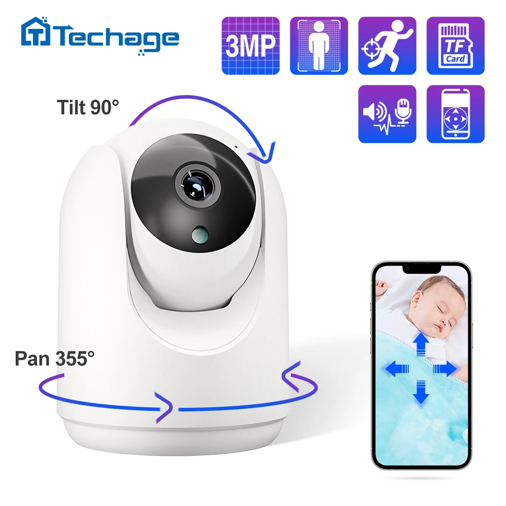 

Techage HD 3MP Wireless IP Camera Baby Monitor Home Security Auto Tracking Two way Audio ONVIF Indoor Human Smart WiFi PT Camera