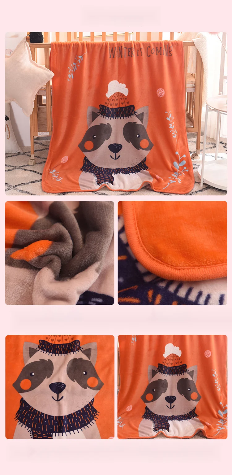 Children's Kindergarten Autumn Baby Coral Plush Spring and Summer Single layer Thin Cover Blanket Office Nap_voghion.com