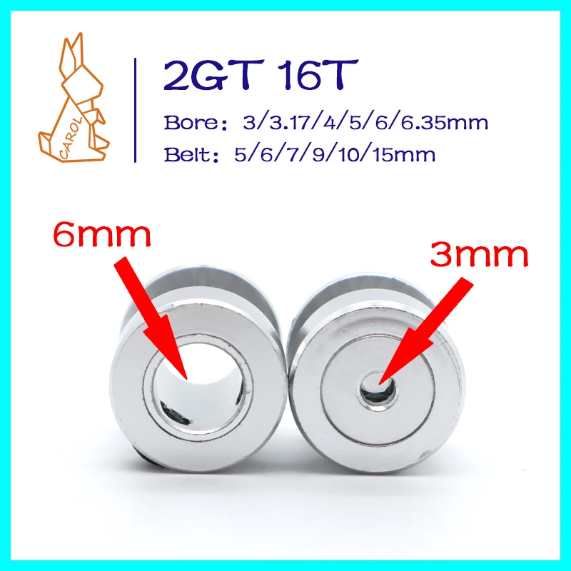 CAROL 2GT 타이밍 도르래, 16 톱니 3D 프린터, 동기 벨트 도르래 보어, 벨트 너비 3/3.17mm, 4mm, 5mm, 6/6mm, 35mm, 5mm, 6mm, 7mm, 9mm, 10mm, 15mm