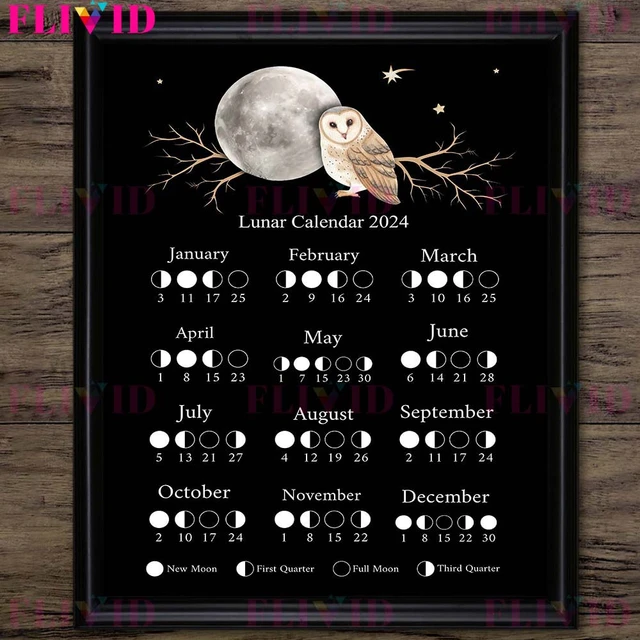 Calendrier lunaire 2024 Phase de lune Art mural, peinture sur toile,  calendrier Wicca 2024, affiche d'art et impression de sorcière, décoration  de la maison, sans cadre - AliExpress