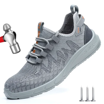 Scarpe antinfortunistiche da lavoro leggere da uomo Scarpe con punta in acciaio traspirante Stivali antinfortunistici indistruttibili Scarpe da ginnastica da lavoro con protezione antiforatura 1