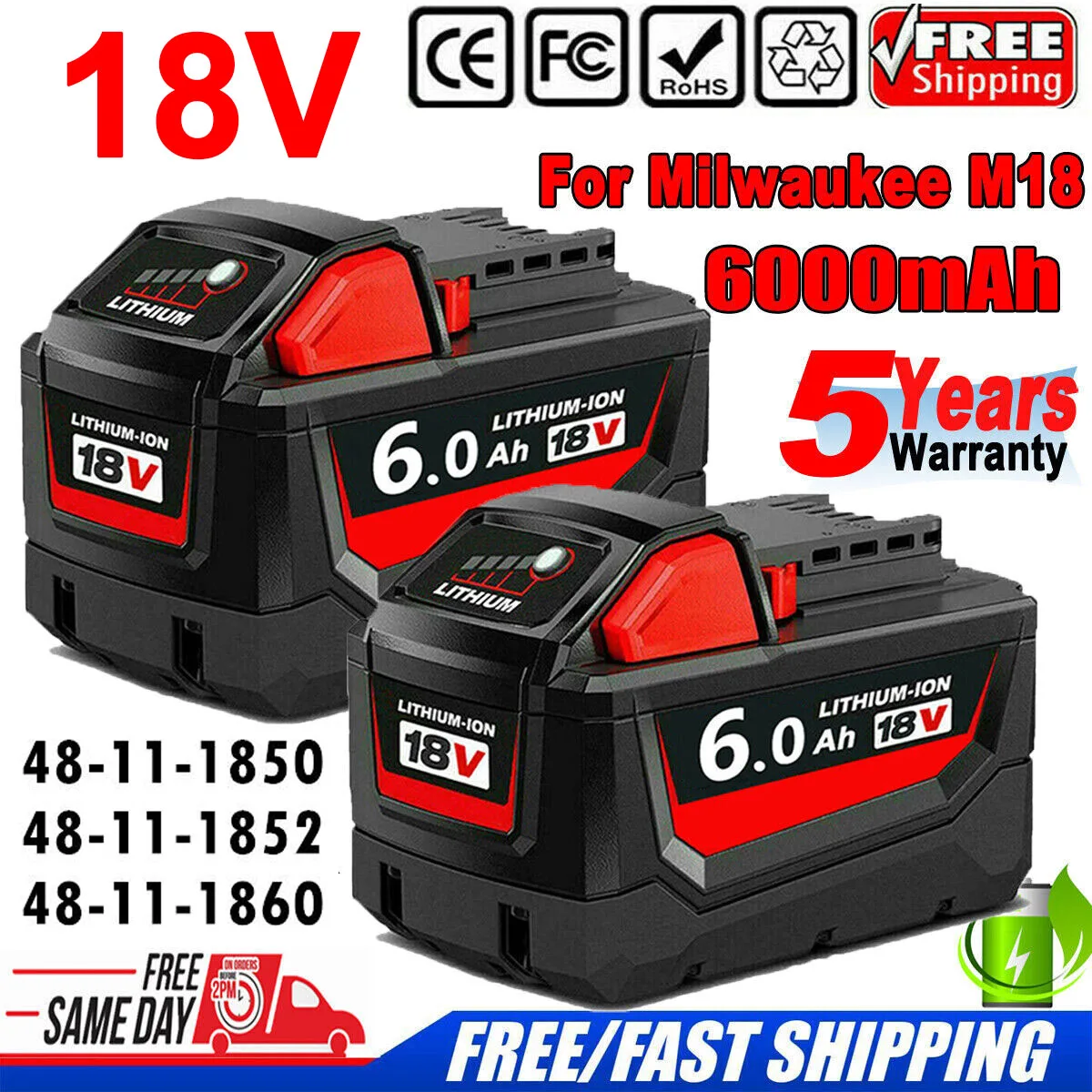 

18V 6000mAh replacement battery for Milwaukee M18 battery Compatible M18B 48-11-1820 48-1850 48-11-1828 Lithium ion battery