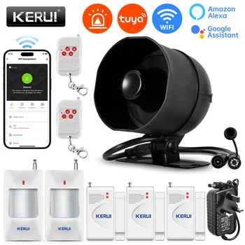 KERUI 120db Siren Alarm System WiFi Tuya Smart Speaker Alarm Kit with Motion Sensor Door Sensor for Home Security Protection 1