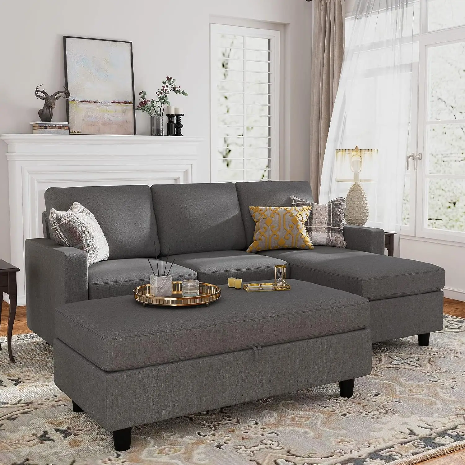 

Reversible Sectional Couch with Ottoman L-Shaped Sofa for Small Spaces Sectional Sofa with Chaise