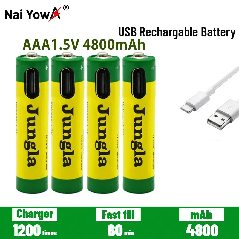 

Fast Charging 1.5VAAA Lithium Ion Battery with 4800mah Capacity and USB Rechargeable Lithium USB Battery for Toy Keyboard