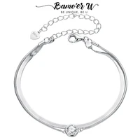 Bamoer U 0.5CT Moissanite Bracelet Double Layer Flat Wrist Chain Original Fit for Women Daily Luxury Gift 925 Sterling Silver 1