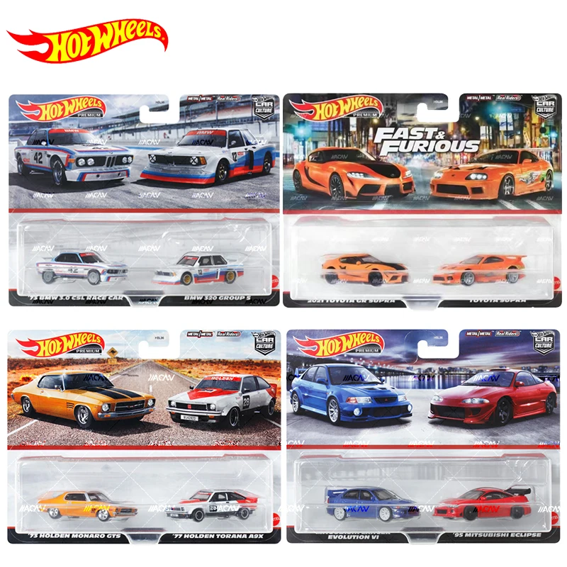 Genuine Hot Wheels Premium Car Culture Toys For Boy 1/64 Mitsubishi Evolution Eclipse Holden Monaro Torana Bmw 2 Pack Model Gift
