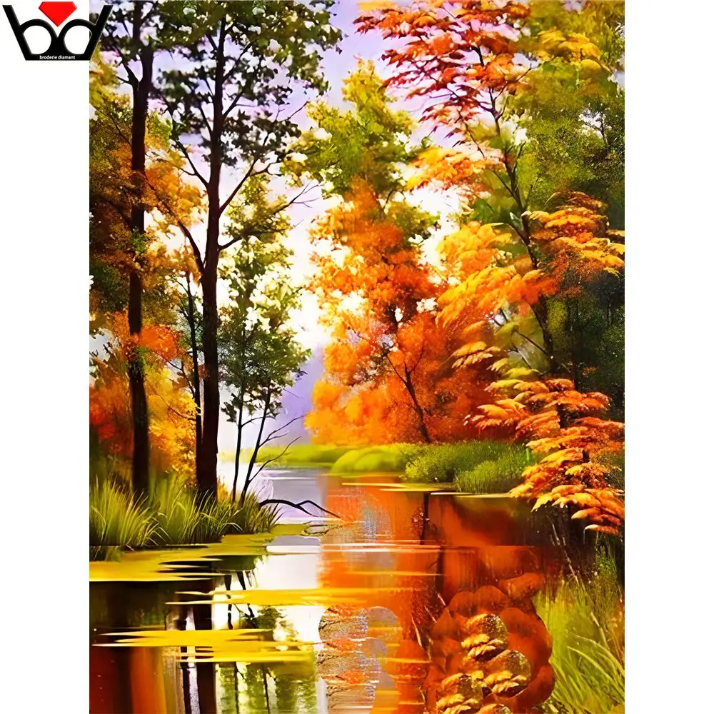 5D Diamond Painting Full Square / Round Diamond Mosaic Landscape Embroidery BRODERIE DIAMNT Autumn Scenery Art