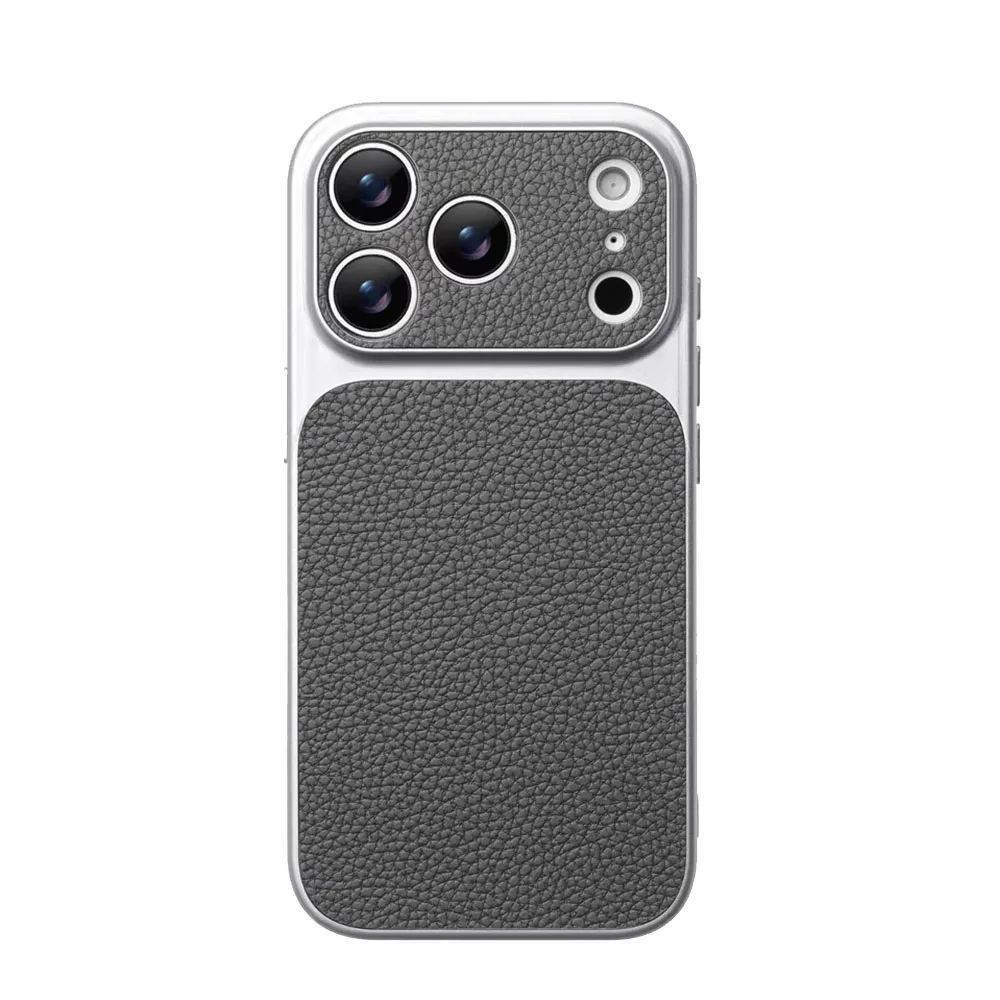Luxury Lychee Leather Matte Phone Case with Shockproof Bumper Protection