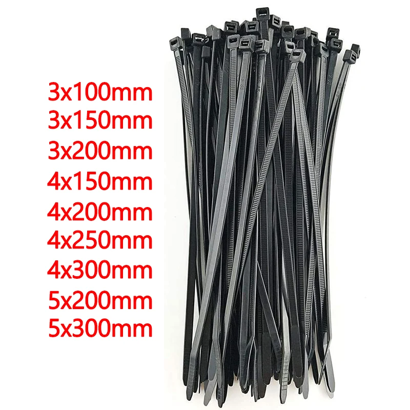 

Self-locking plastic nylon tie 100 PCS black 5X300cable tie fastening ring3X200 cable tie zip wraps strap nylon cable tie set